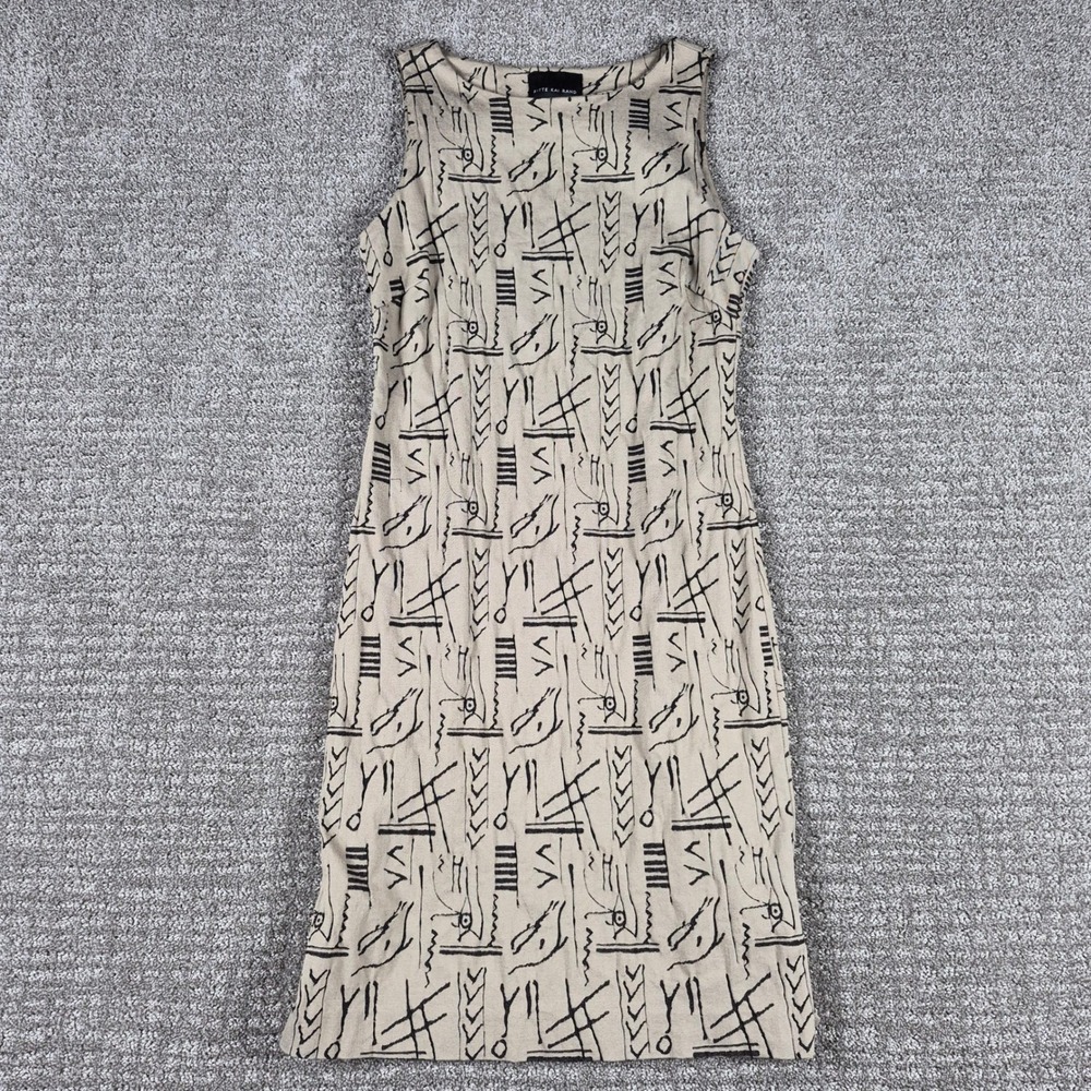 Bitte Kai Rand Dress Womens L Tan Abstract Scandinavian Avant Garde Midi Sheath